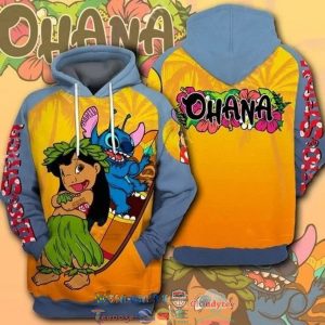 Lilo And Stitch Surfing Ohana 3D Hoodie