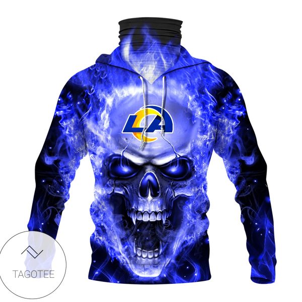 Los Angeles Rams Skull Fire Blue Mask Hoodie