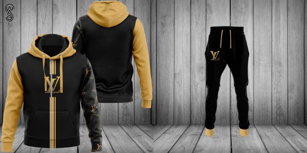 Louis Vuitton Black Brown Symbol Combo Hoodie And Long Pants