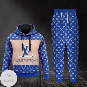 Louis Vuitton Brand Logo Printed Blue Hoodie And Pants