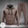 Louis Vuitton Brand Logo Printed Brown Hoodie And Pants