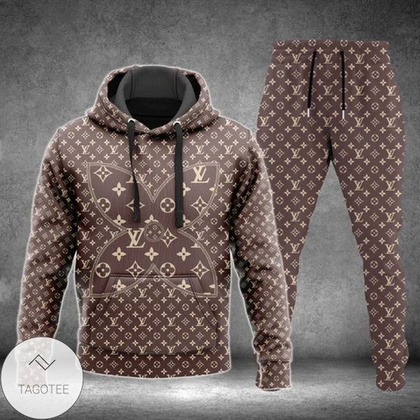 Louis Vuitton Brand Logo Printed Brown Hoodie And Pants