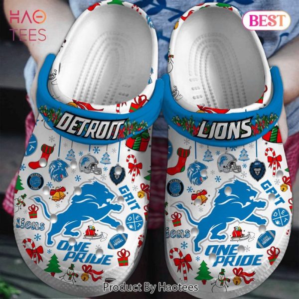 Merry Christmas Detroit Lions NFL Sport Crocs Crocband Clogs Shoes Comfortable For Men Women and Kids