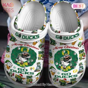 Merry Christmas Oregon Ducks NCAA Sport Crocs Crocband Clogs Shoes Comfortable For Men Women and Kids