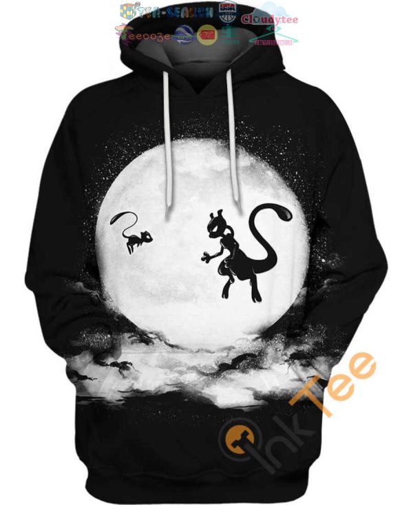 Mew And Mewtwo On Moon Pokemon Hoodie 3D