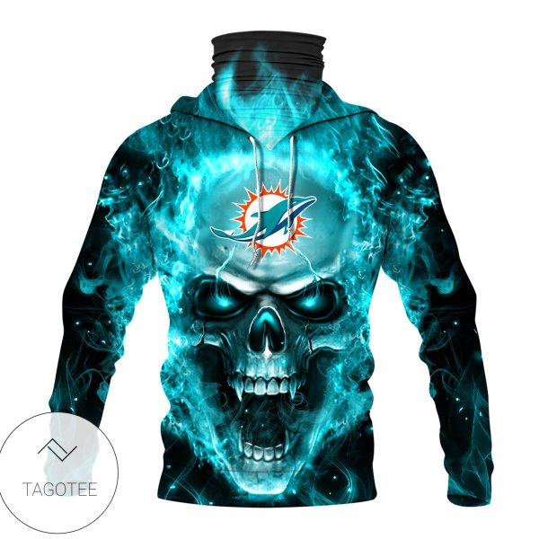 Miami Dolphins Skull Fire Blue Mask Hoodie