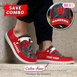 NCAA Wisconsin Badgers Custom Name Hey Dude Shoes