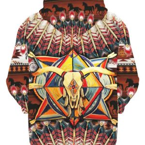 Native American Bison Skull Colorfull 3D Hoodie