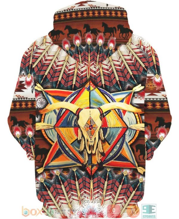 Native American Bison Skull Colorfull 3D Hoodie