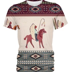 Native American Pattern Khaki Blue 3D Shirt