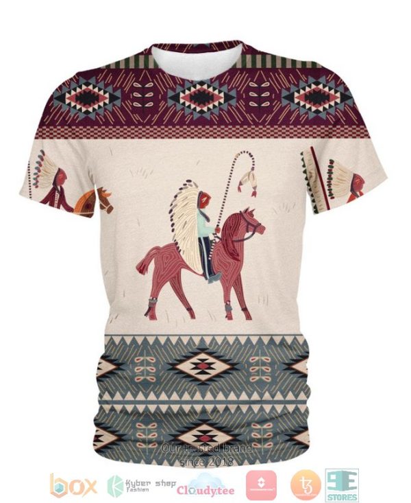 Native American Pattern Khaki Blue 3D Shirt