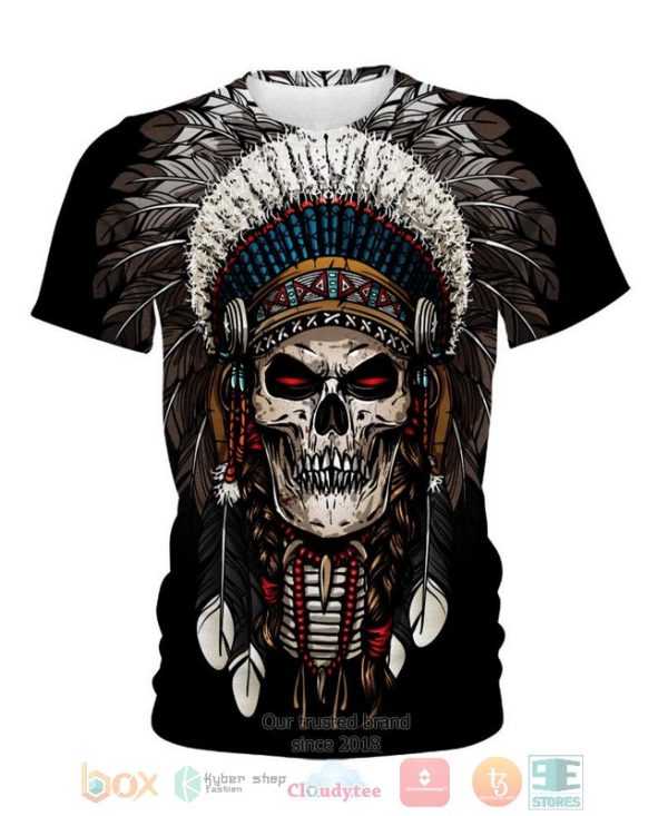 Native American Skull Black 3D Shirt