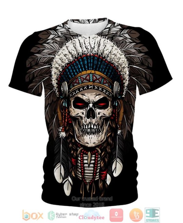 Native American Skull Black 3D Shirt