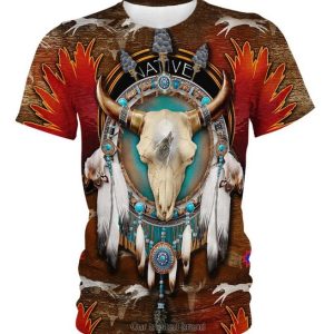 Native Bison Skull Brown 3D Shirt