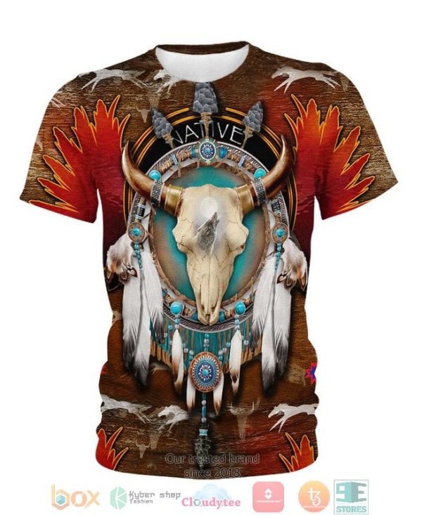 Native Bison Skull Brown 3D Shirt