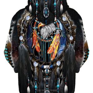 Native Eagle Dreamcatcher Black 3D Hoodie