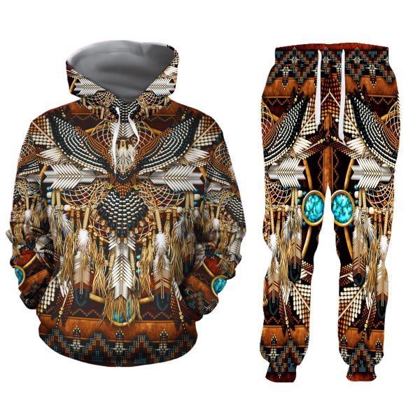 Native Owl Red 3D Hoodie And Sweatpants Set