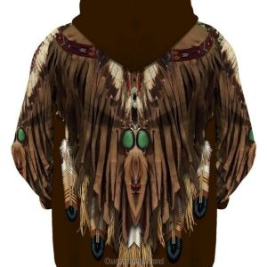 Native Pattern Dark Brown Suede 3D Hoodie