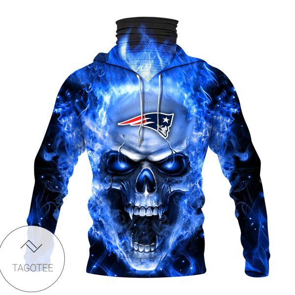 New England Patriots Skull Fire Blue Mask Hoodie