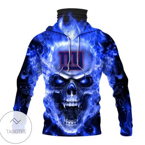 New York Giants Flag Skull Blue Fire Mask Hoodie