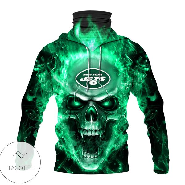 New York Jets Skull Green Fire Mask Hoodie