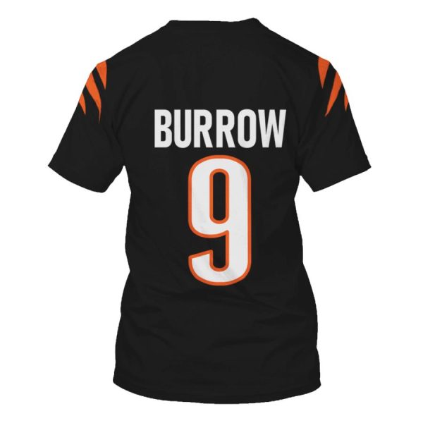 Nfl Cincinnati Bengals Burrow 9 Black 3D Shirt