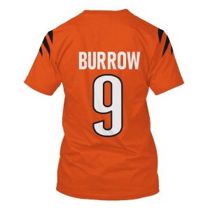 Nfl Cincinnati Bengals Burrow 9 Orange 3D Shirt