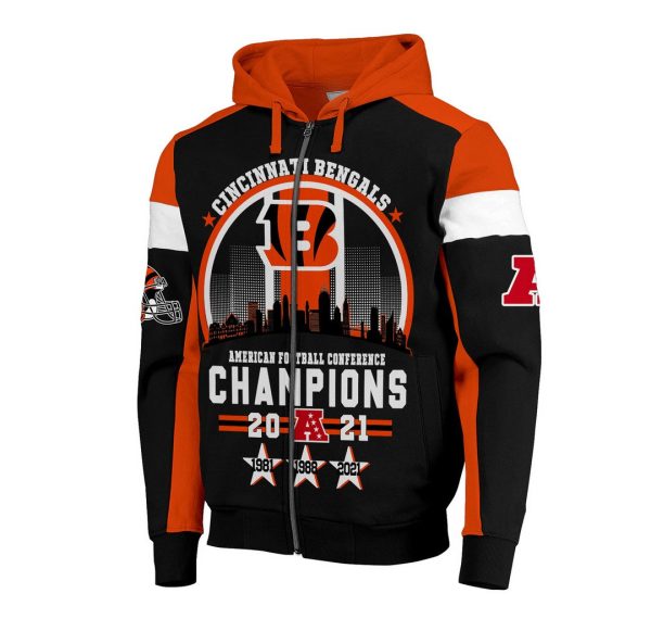 Nfl Cincinnati Bengals Champions 3D Zip Hoodie