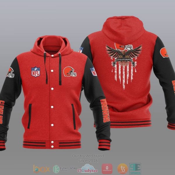 Nfl Cleveland Browns Eagle American Flag Baseball Jacket Hoodie