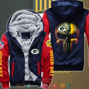 Nfl Green Bay Packers Color Line Punisher Skull 3D Fleece Hoodie Jacket