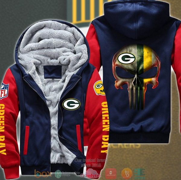 Nfl Green Bay Packers Color Line Punisher Skull 3D Fleece Hoodie Jacket