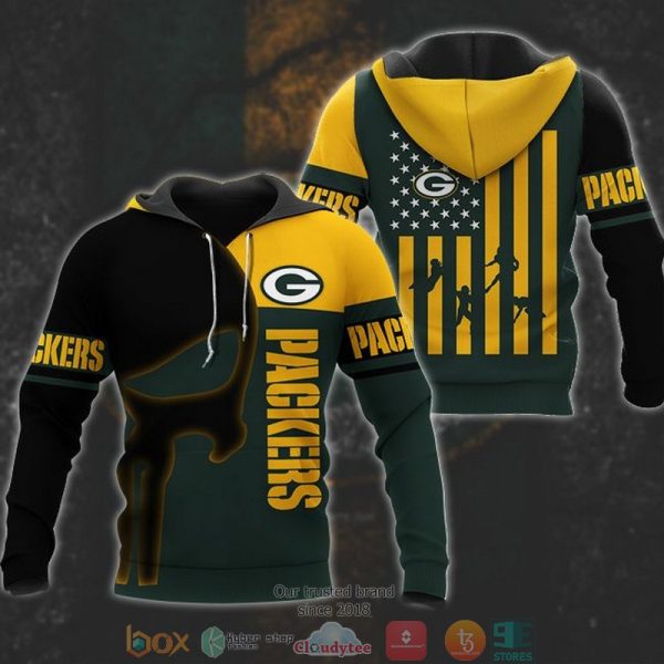 Nfl Green Bay Packers Punisher Skull United States Flag 3D Hoodie