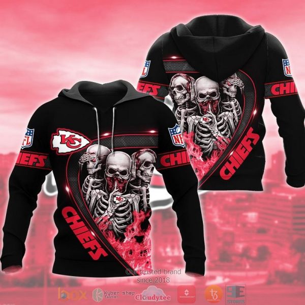 Nfl Kansas City Chiefs Human Skeleton Flame Black 3D Hoodie