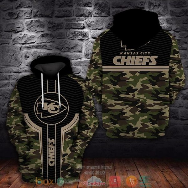 Nfl Kansas City Chiefs Logo Black Green Camo 3D Hoodie