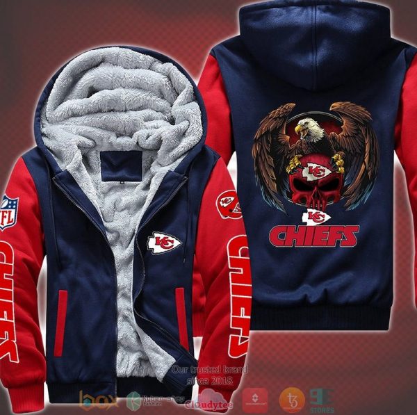 Nfl Kansas City Chiefs Logo Eagle Skull 3D Fleece Hoodie