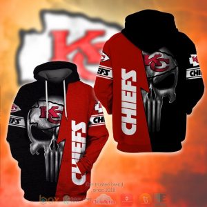 Nfl Kansas City Chiefs Logo Punisher Skull Black Red 3D Hoodie