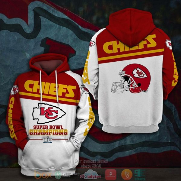 Nfl Kansas City Chiefs Super Bowl Liv Champions Red White 3D Hoodie