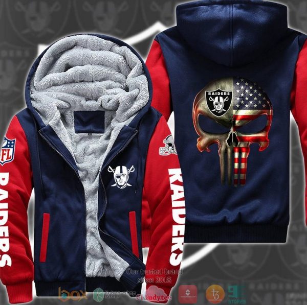 Nfl Las Vegas Raiders Punisher Skull 3D Fleece Hoodie Jacket