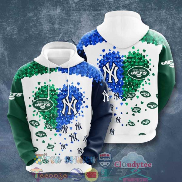 Nfl New York Jets Mlb New York Yankees Heart Hoodie 3D