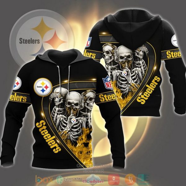 Nfl Pittsburgh Steelers Human Skeleton Flame Black 3D Hoodie