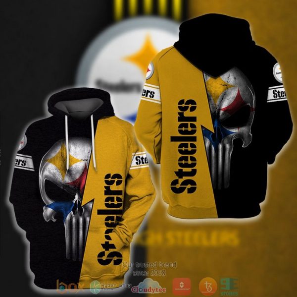 Nfl Pittsburgh Steelers Punisher Skull Black Yellow 3D Hoodie