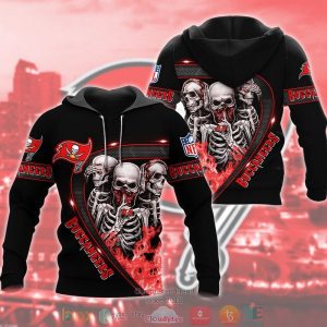 Nfl Tampa Bay Buccaneers Human Skeleton Flame Black 3D Hoodie