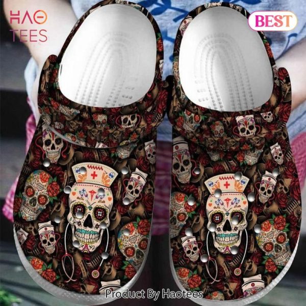 Nurse Skulls Nurse Pattern Rose Skulls Nurse Rubber Crocs Clog Shoes Comfy Footwear