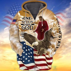 One Nation Under God Yellow 3D Zip Hoodie