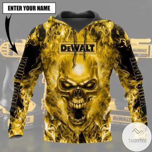 Personalized Dewalt Beautiful Tools Yellow Fire Flame Skull Hoodie