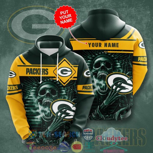 Personalized Name Nfl Green Bay Packers Skull Hoodie 3D