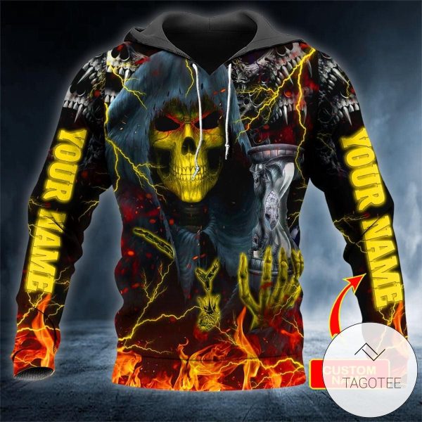 Personalized Skull And Lightning Yellow All Over Print Hoodie