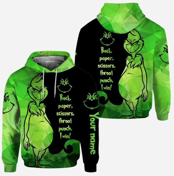 Personalized The Grinch Rock Paper Scissors Throat Punch I Win Hoodie