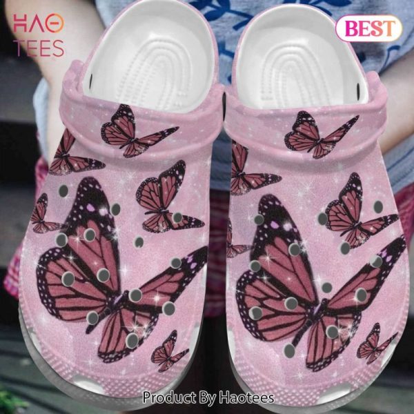 Pink Butterfly Bling Croc Shoes For Women – Cutie Butterfly Shoes Crocbland Clog Birthday Gifts For Daughter Mom Niece