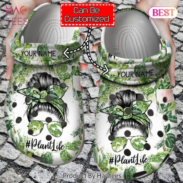 Plant Crocs – Personalized Plant Mom Messy Bun Crazy Plant Lady Clog Shoes For Men And Women